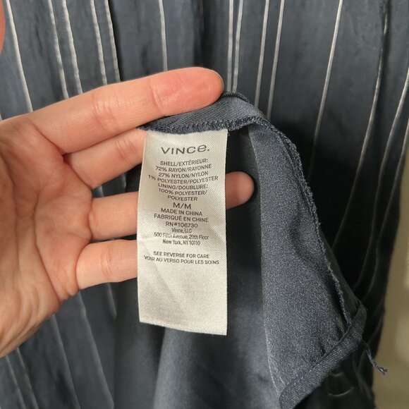 Vince Navy Blue Striped Button Front Belted Maxi Shirtdress Women's Size Medium - Picture 6 of 10